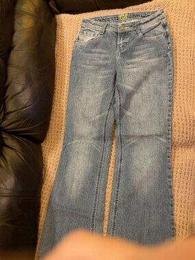 Zana-Di Jeans Flare Bootcut Medium Wash Swirl Embroidered Y2K